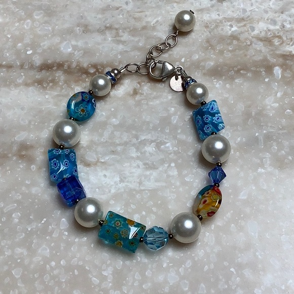 😍Emily Ray Millefiori Shades of Blue Bracelet 😍NWOT - Picture 1 of 7